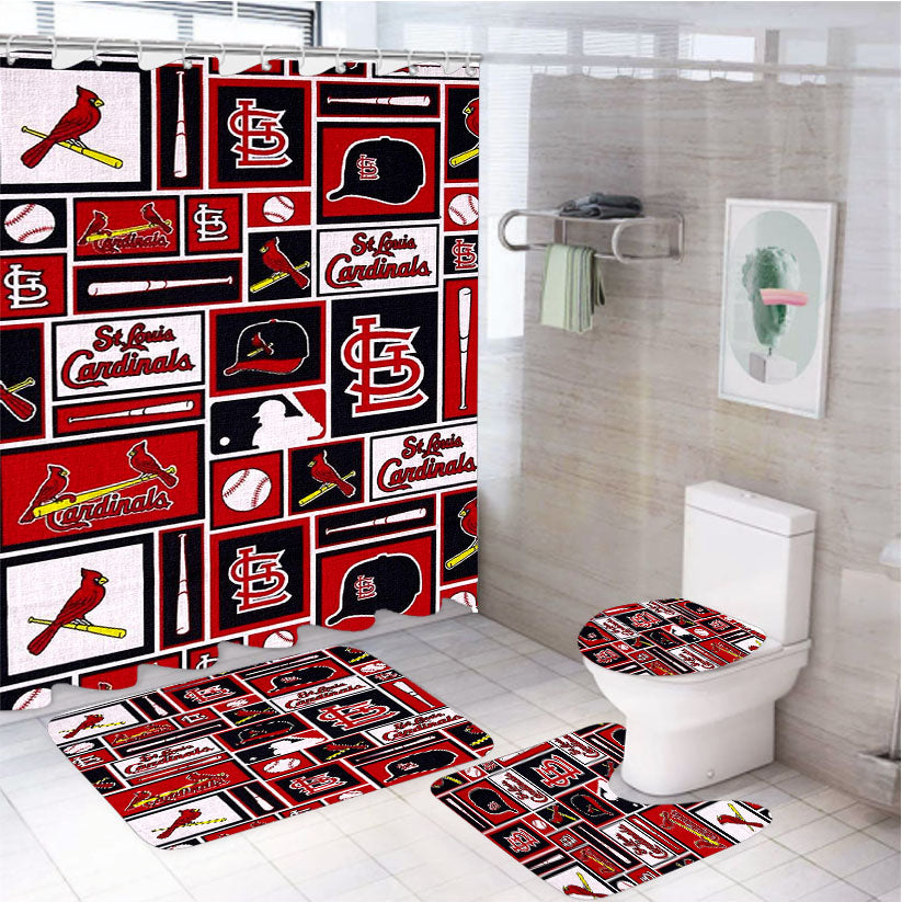 St Louis Cardinals Baseball Doodle Logo 4Pcs Bathroom Set Shower Curtain