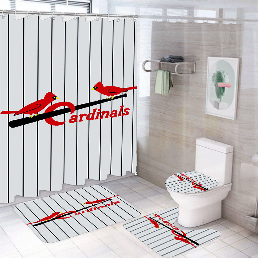 St Louis Cardinals Jersey Emblem 4Pcs Bathroom Set Shower Curtain