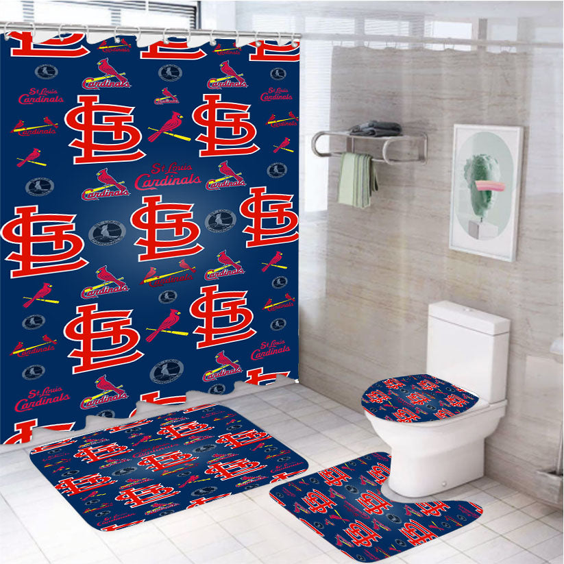 St Louis Cardinals Logo Pattern 4Pcs Bathroom Set Shower Curtain