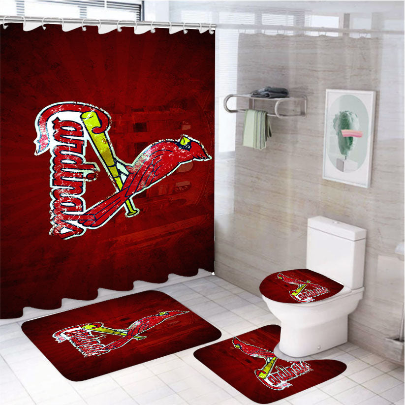 St Louis Cardinals Logo Red 4Pcs Bathroom Set Shower Curtain