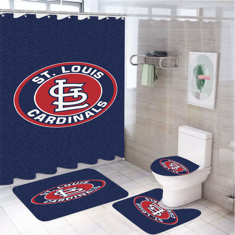 St Louis Cardinals Roundel Area Rug 4Pcs Bathroom Set Shower Curtain