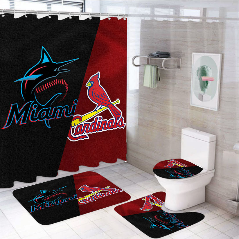 St Louis Cardinals X Miami Marlins Emblem 4Pcs Bathroom Set Shower Curtain