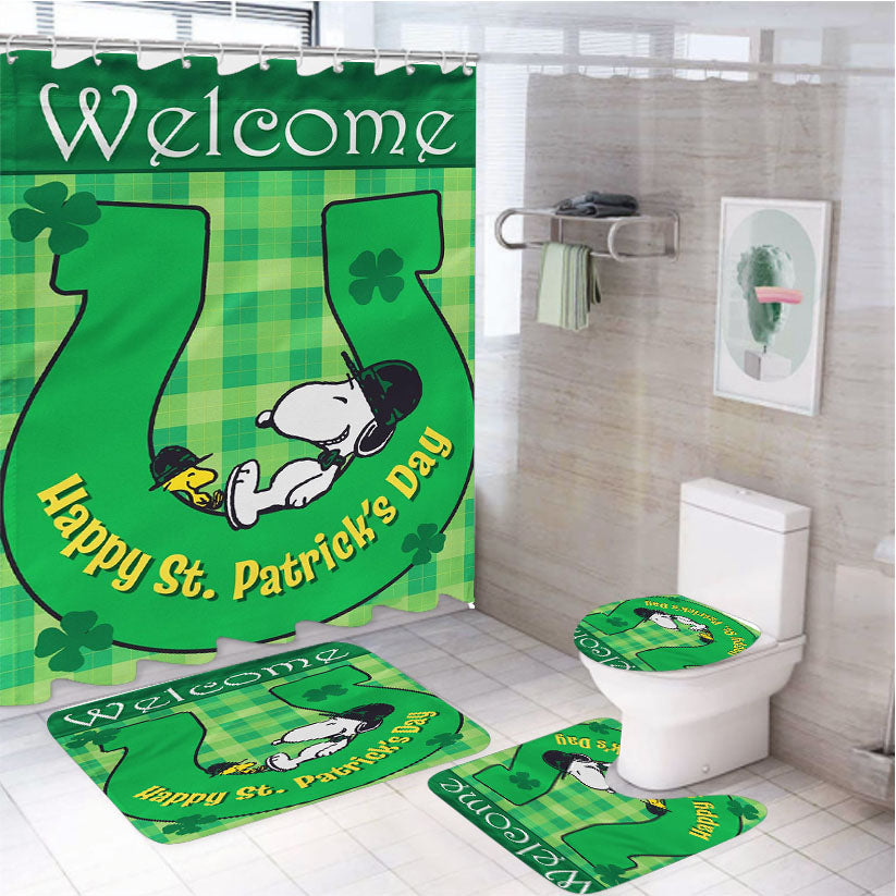 St Patricks Day Snoopy 4Pcs Bathroom Set Shower Curtain