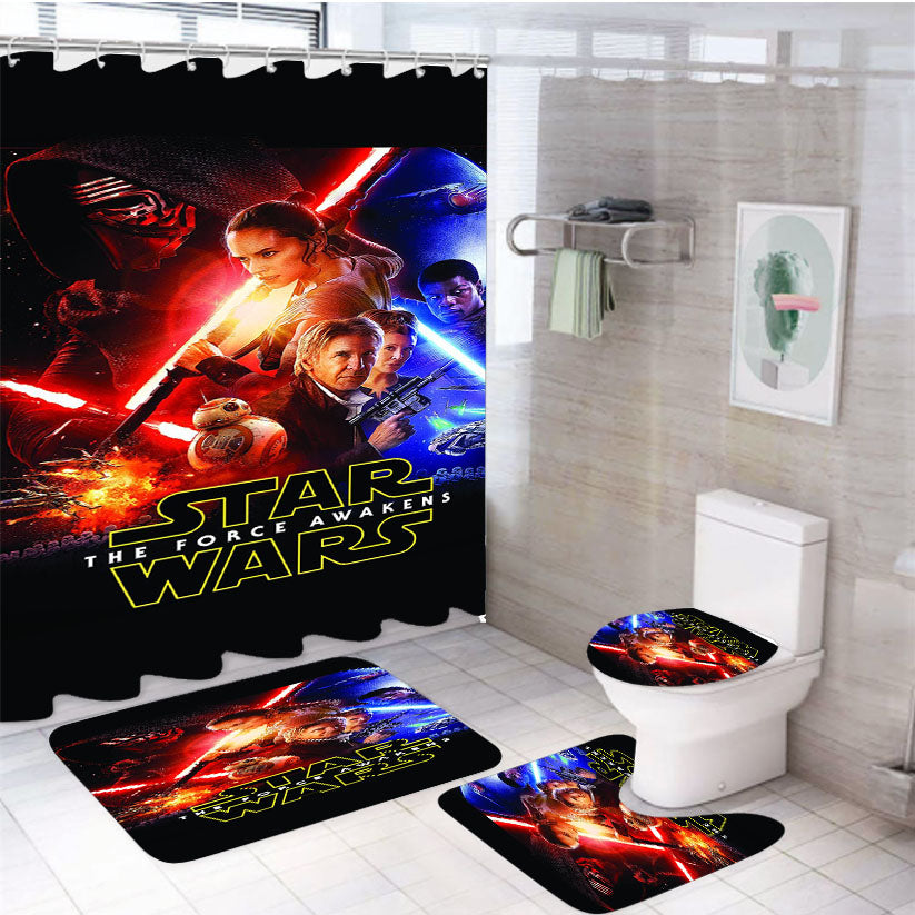 Star Wars 4Pcs Bathroom Non-Slip Rugs Shower Curtain Fabric Waterproof