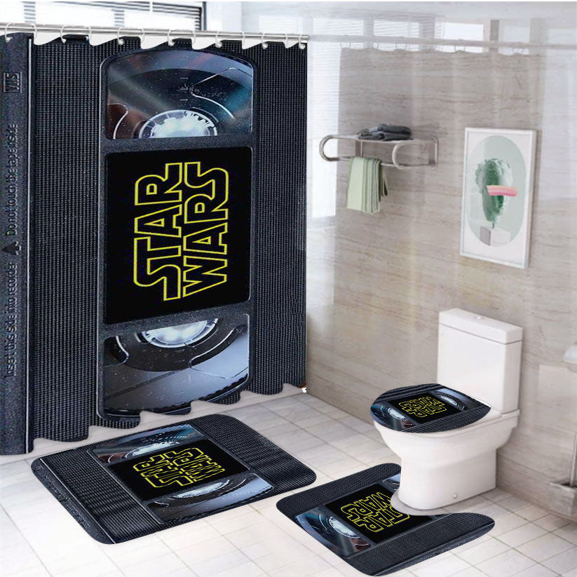 Star Wars Cassette 4Pcs Bathroom Set Shower Curtain