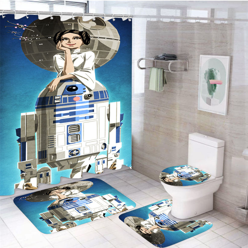Star Wars Robot R2D2 4Pcs Bathroom Set Shower Curtain