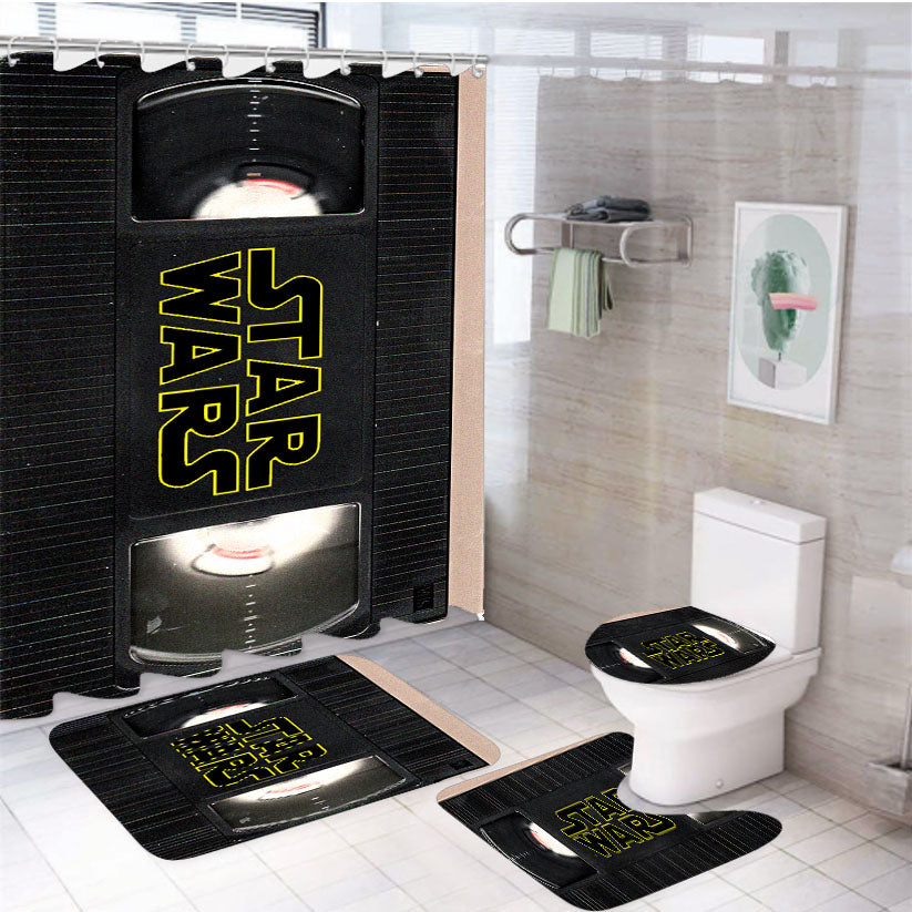 Star Wars Vhs Tape Hard Book 4Pcs Bathroom Set Shower Curtain