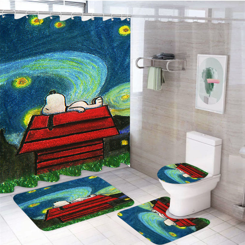 Starry Night Snoopy By Knoxcat 4Pcs Bathroom Set Shower Curtain
