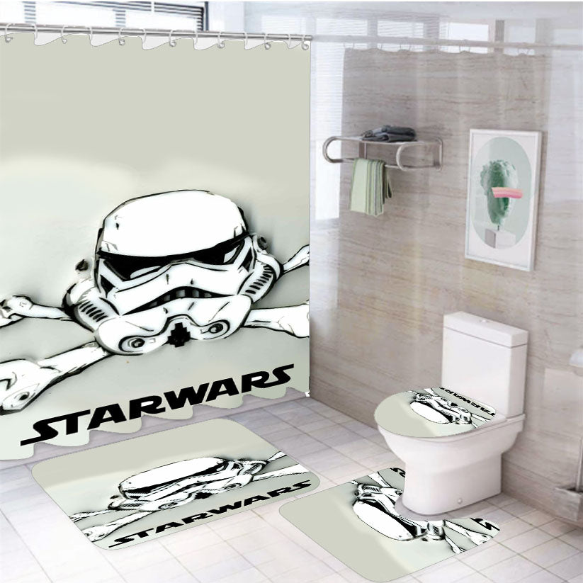 Start Wars Disney Face Skull 4Pcs Bathroom Set Shower Curtain