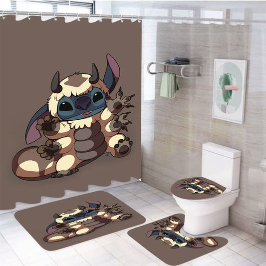 Stitch Avatar Aang Monster Appa 4Pcs Bathroom Set Shower Curtain