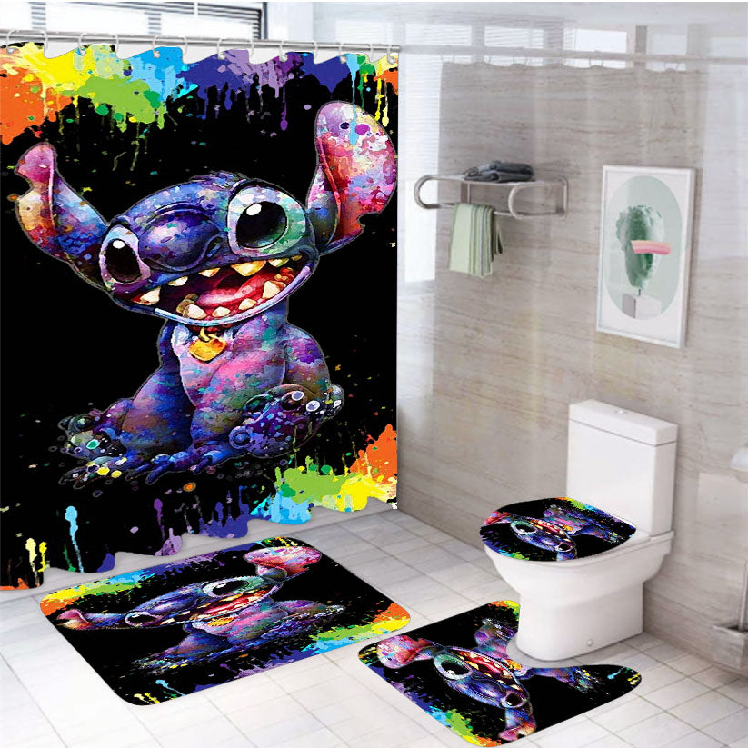 Stitch Cartoon Color Splash 4Pcs Bathroom Set Shower Curtain