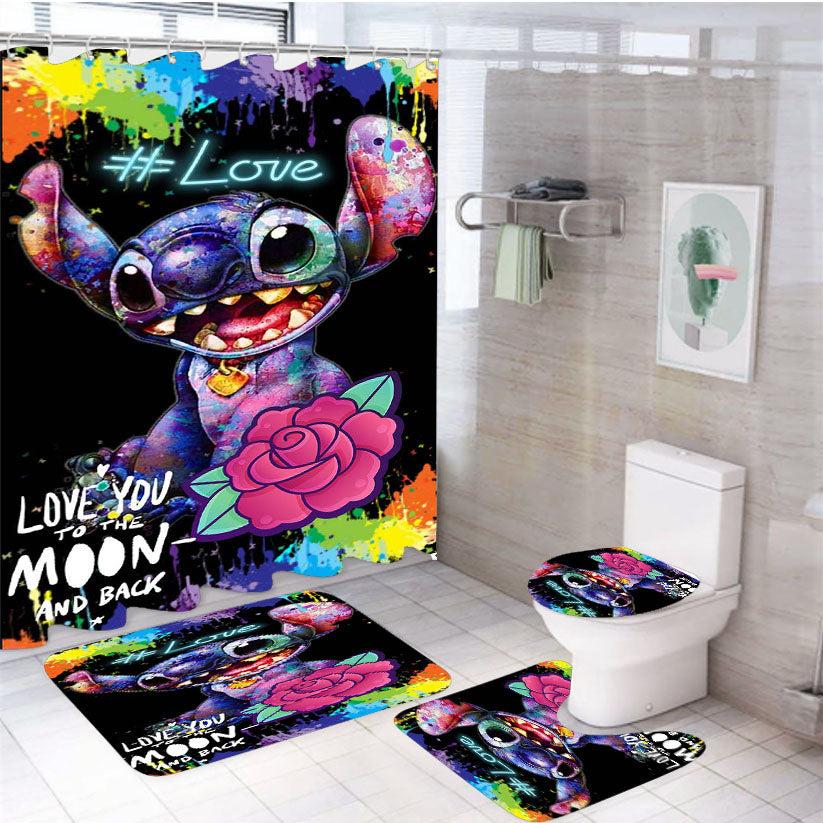 Stitch Love To The Moon And Back 4Pcs Bathroom Set Shower Curtain