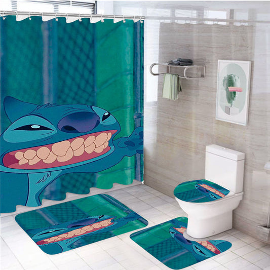 Stitch Show Your Strong Teeth 4Pcs Bathroom Set Shower Curtain