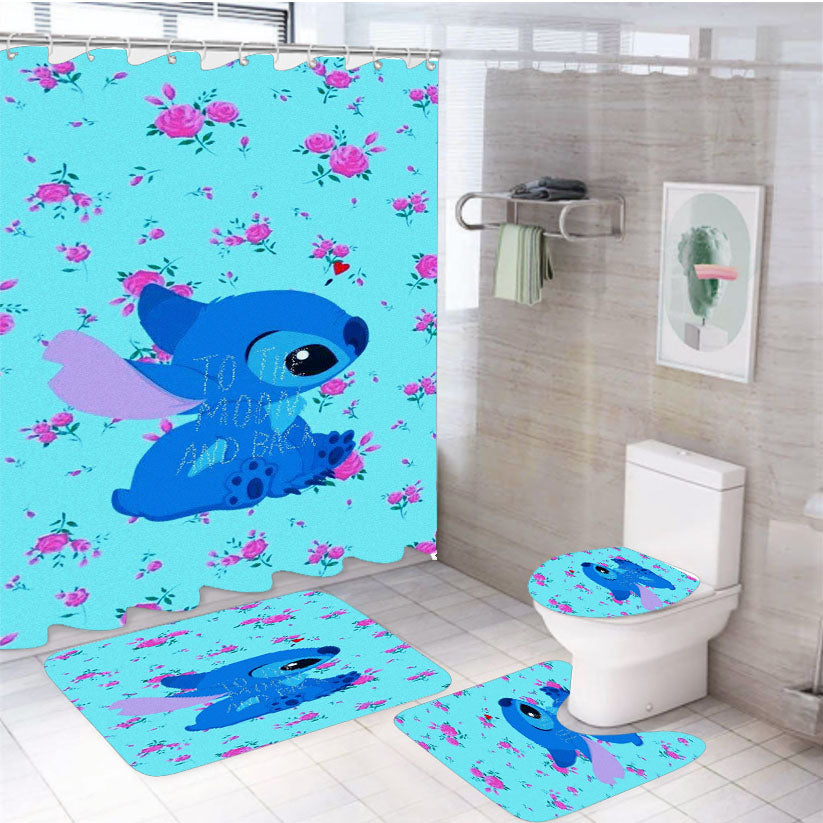 Stitch To The Moon And Back 4Pcs Bathroom Set Shower Curtain