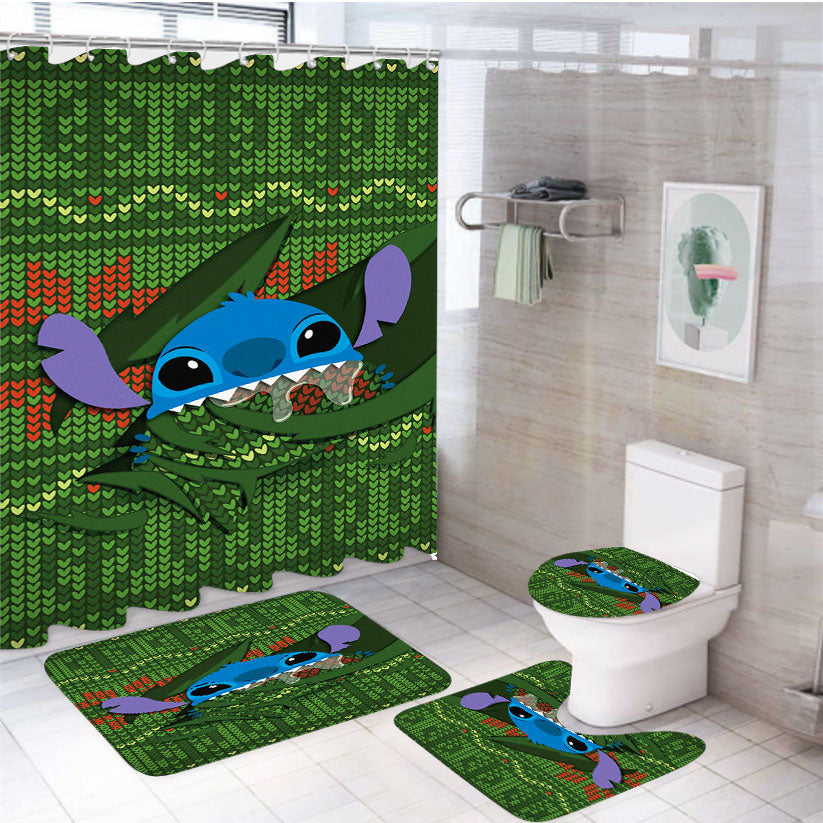 Stitch Ugly Green Sweater 4Pcs Bathroom Set Shower Curtain