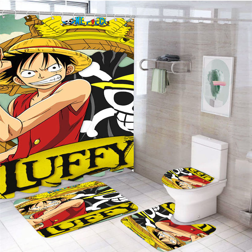 Straw Hat Pirate Captain 4Pcs Bathroom Set Shower Curtain
