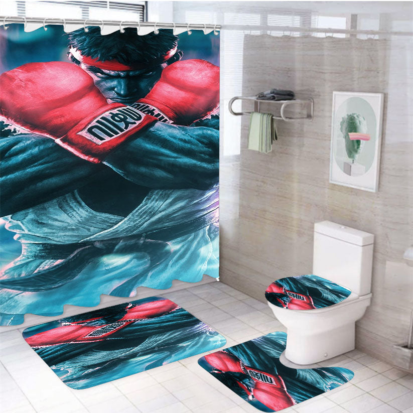 Street Fighter Anime 4Pcs Bathroom Set Shower Curtain