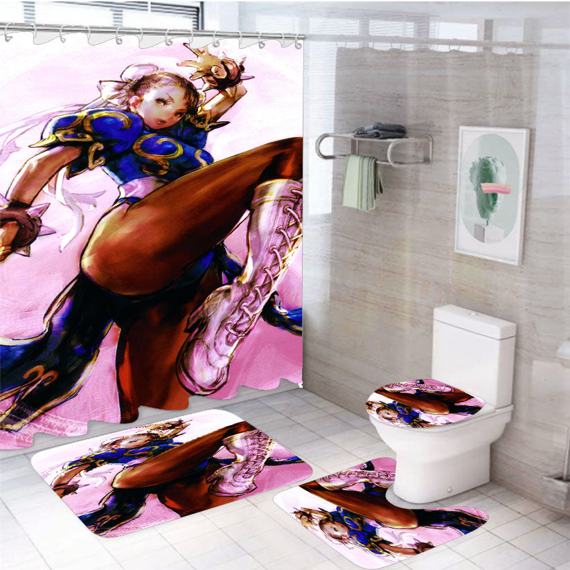 Street Fighter Chun Li 4Pcs Bathroom Set Shower Curtain