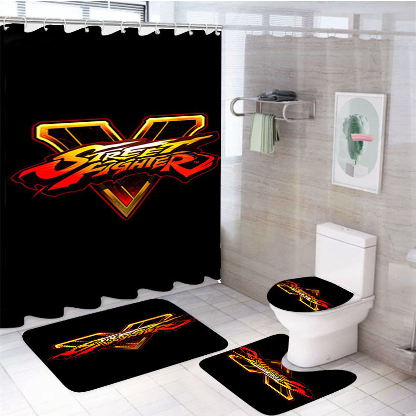 Street Fighter V Logo 4Pcs Bathroom Set Shower Curtain