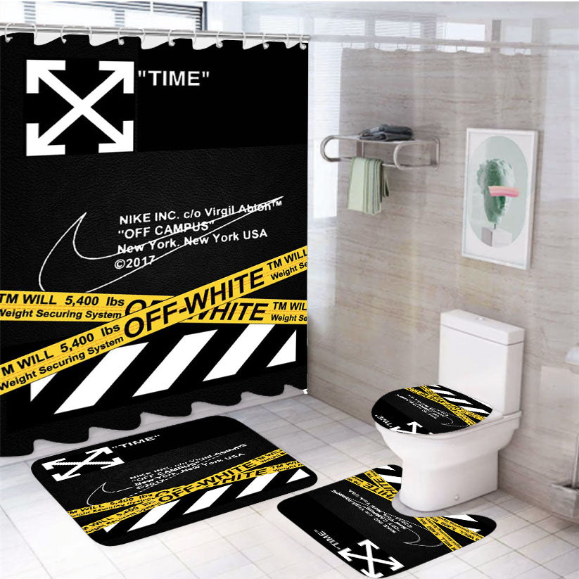 Stripe Arrow Off White New York Black Wallpaper 4Pcs Bathroom Set Shower Curtain