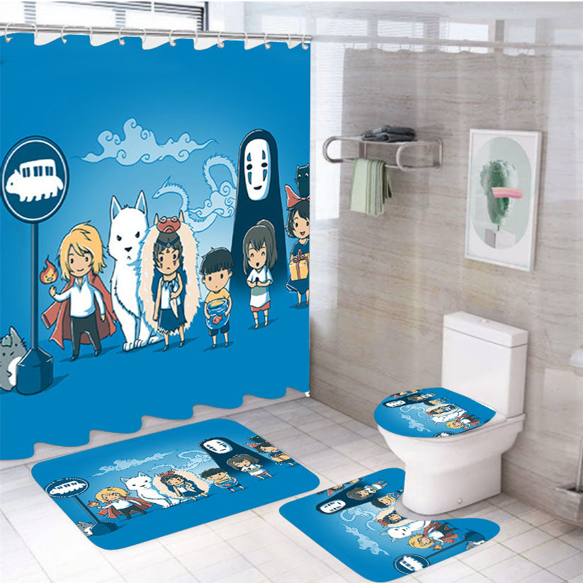 Studio Ghilbli Anime Cartoon 4Pcs Bathroom Set Shower Curtain