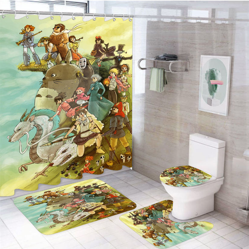 Studio Ghilbli Cartoon 4Pcs Bathroom Set Shower Curtain