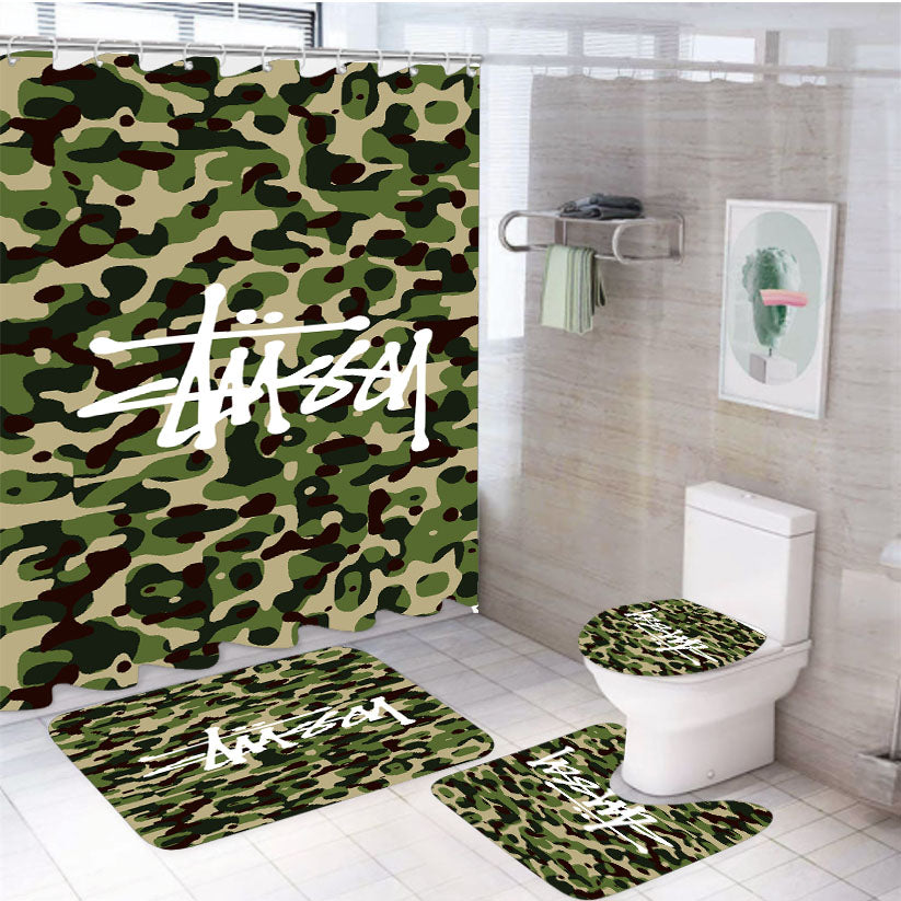 Stussy Bape Camouflage Green 4Pcs Bathroom Set Shower Curtain