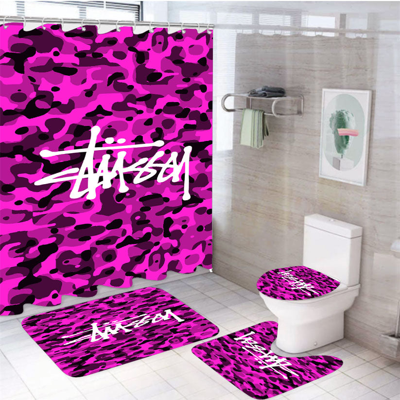 Stussy Bape Camouflage Purple 4Pcs Bathroom Set Shower Curtain