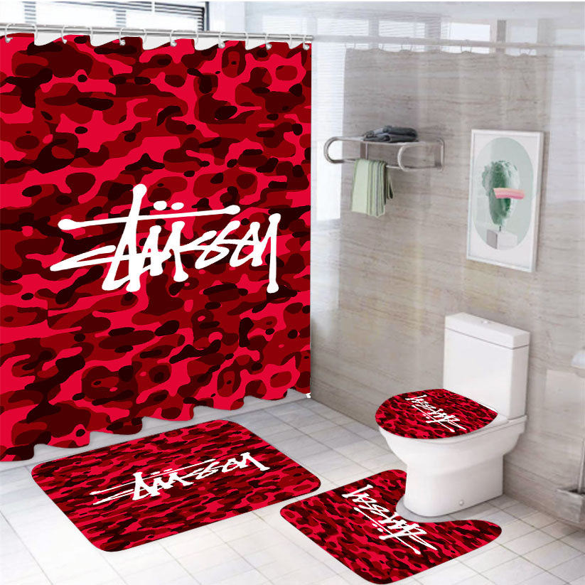 Stussy Bape Camouflage Red 4Pcs Bathroom Set Shower Curtain