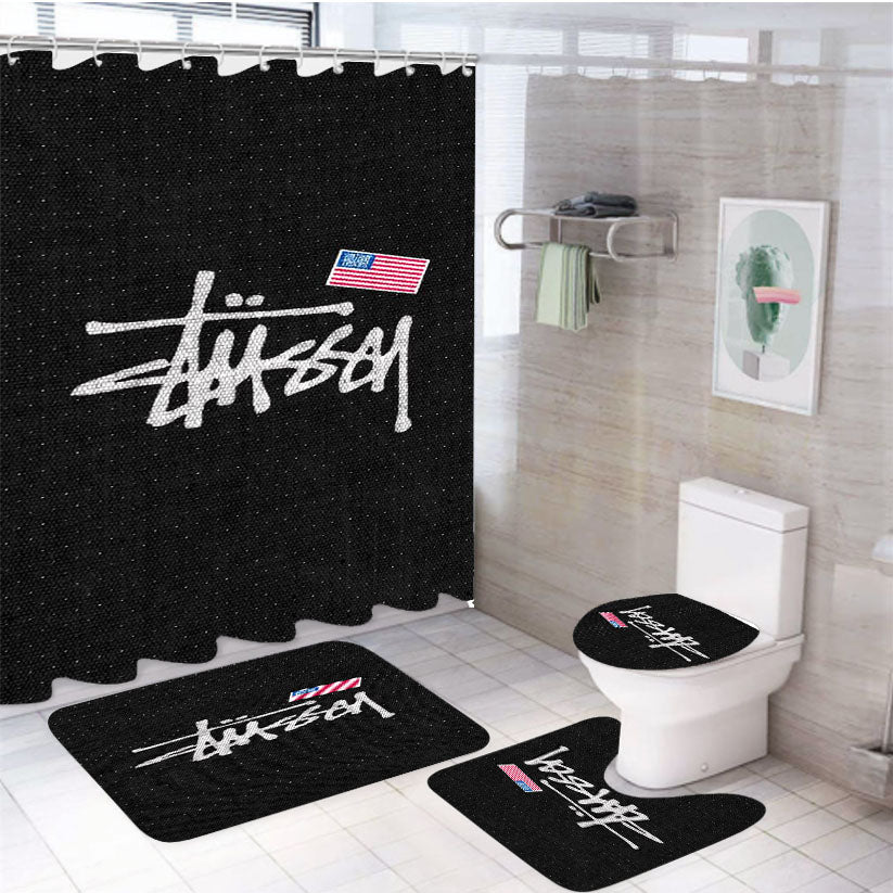 Stussy Us Flag Dots Texture 4Pcs Bathroom Set Shower Curtain