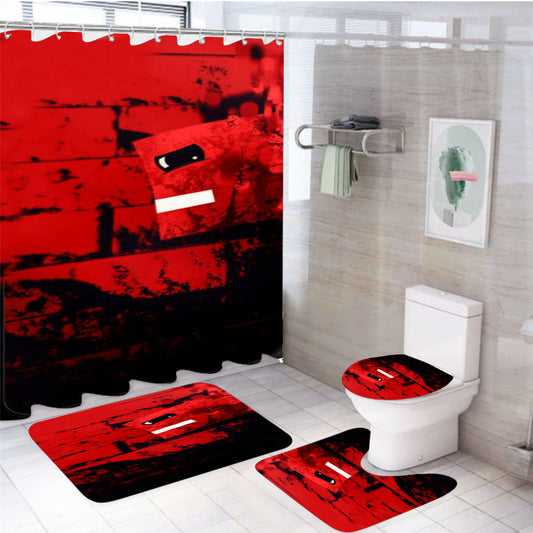 Super Meat Boy Texture 4Pcs Bathroom Set Shower Curtain