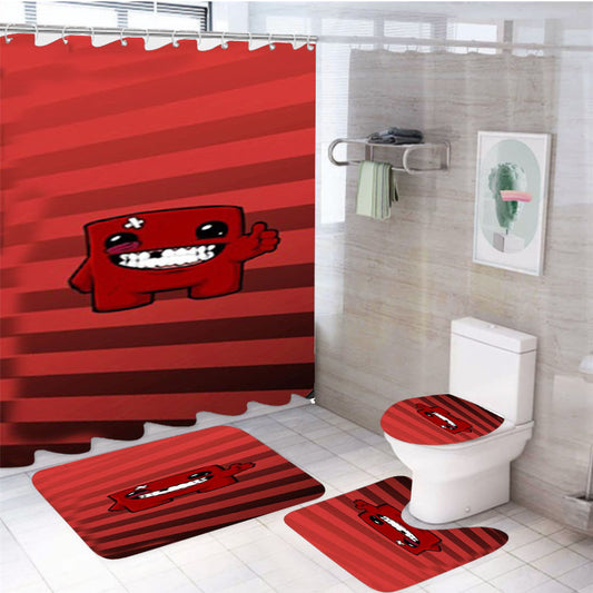Super Meat Boy Video Games 4Pcs Bathroom Set Shower Curtain