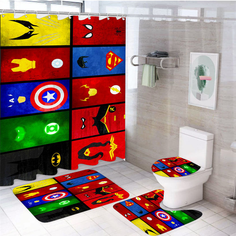 Superheroes Marvel And Dc 4Pcs Bathroom Set Shower Curtain