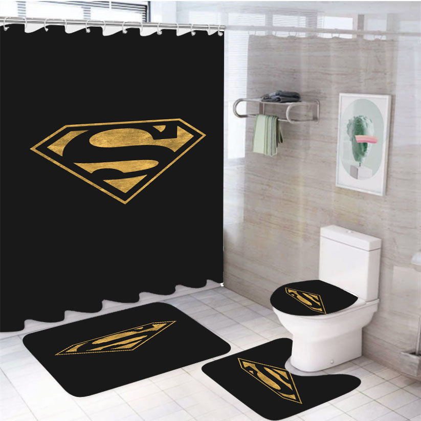 Superman Black Gold Texture Logo 4Pcs Bathroom Set Shower Curtain