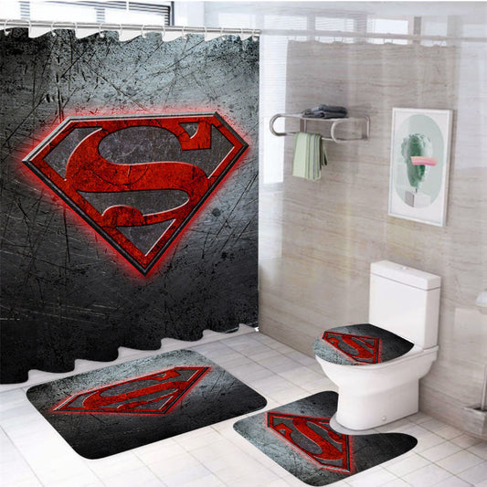 Superman Metal Logo 4Pcs Bathroom Set Shower Curtain