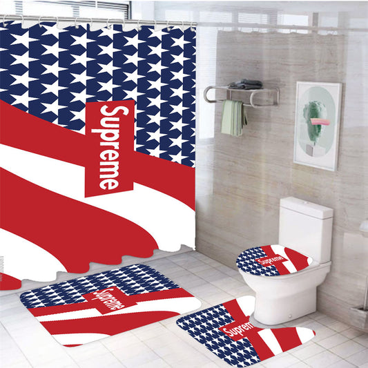 Supreme American Flag Logo 4Pcs Bathroom Set Shower Curtain