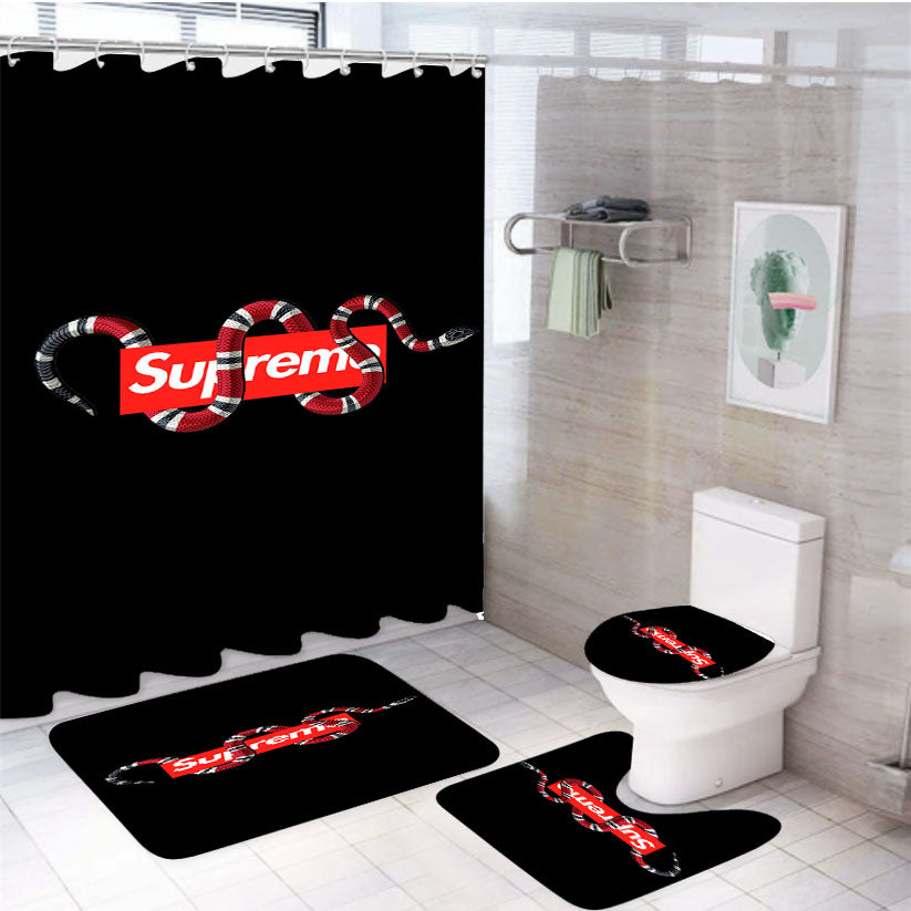 Supreme And Gucci 4Pcs Bathroom Set Shower Curtain