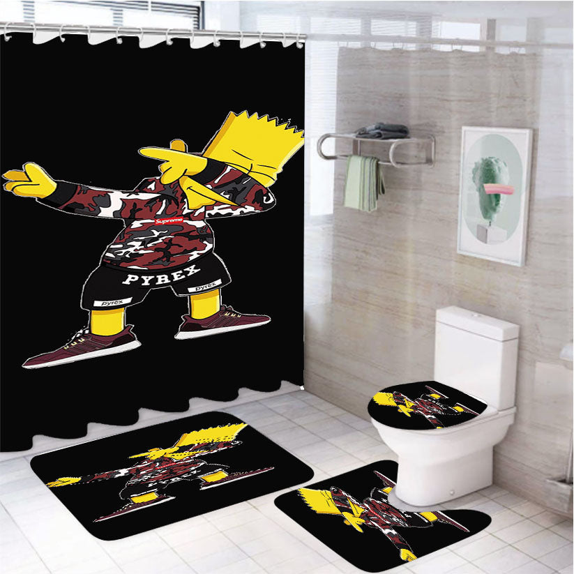 Supreme Bape Blue 4Pcs Bathroom Set Shower Curtain