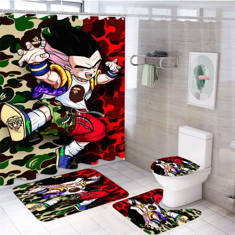 Supreme Bape Goku 4Pcs Bathroom Set Shower Curtain