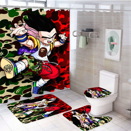 Supreme Bape Goku 4Pcs Bathroom Set Shower Curtain
