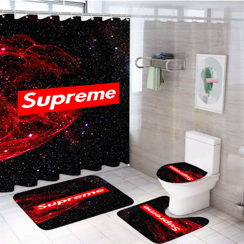 Supreme Black Red Of Galaxy 4Pcs Bathroom Set Shower Curtain