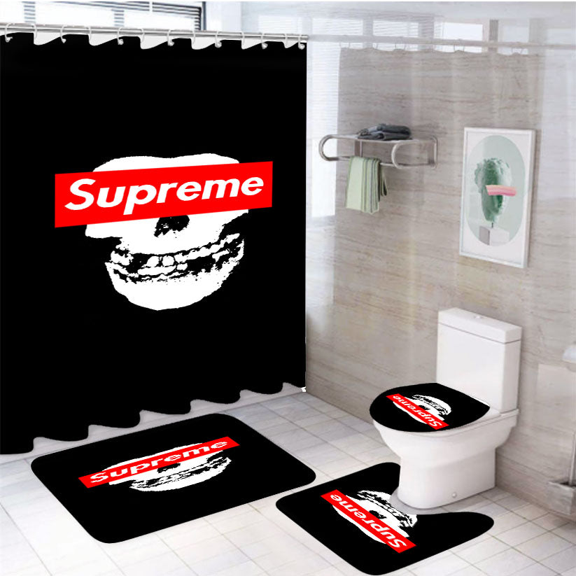 Supreme Black Skull 4Pcs Bathroom Set Shower Curtain