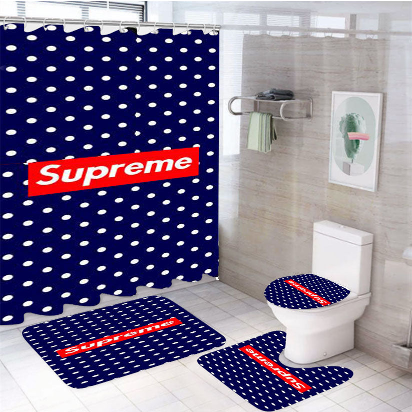 Supreme Blue White Dot  4Pcs Bathroom Set Shower Curtain