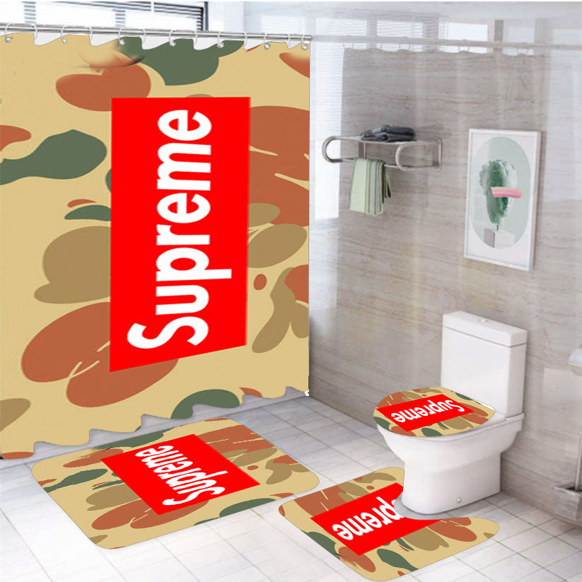 Supreme Camo Horizontal 4Pcs Bathroom Set Shower Curtain