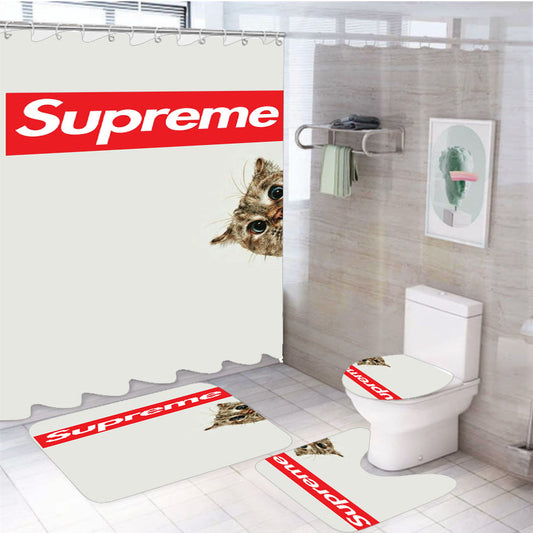 Supreme Cat 4Pcs Bathroom Set Shower Curtain
