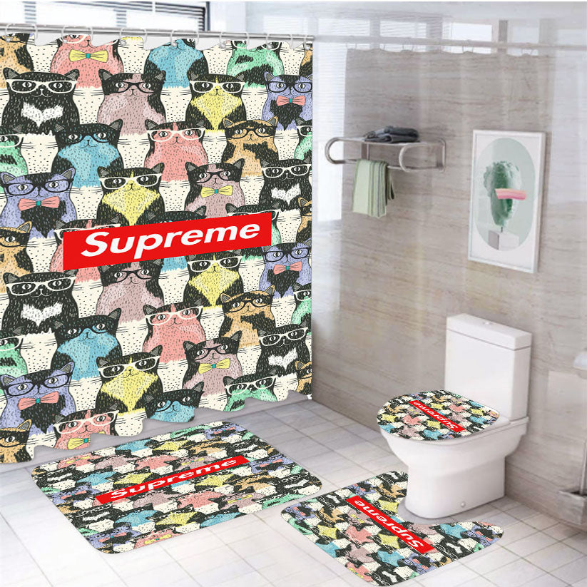 Supreme Cats 4Pcs Bathroom Set Shower Curtain