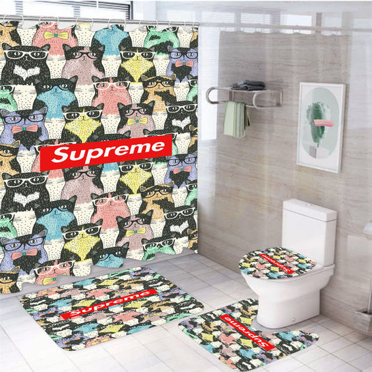 Supreme Cats 4Pcs Bathroom Set Shower Curtain