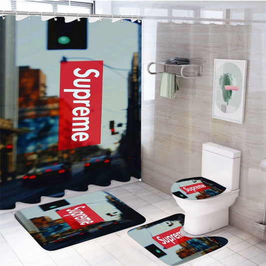 Supreme City 4Pcs Bathroom Set Shower Curtain