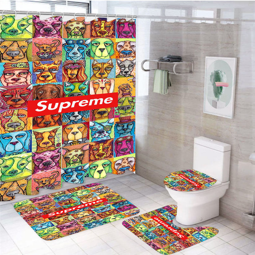 Supreme Dogs Collection 4Pcs Bathroom Set Shower Curtain