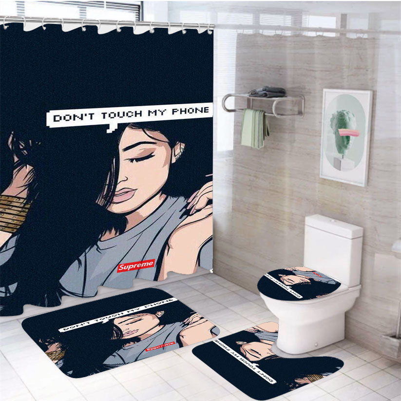 Supreme Dont Touch My Phone 4Pcs Bathroom Set Shower Curtain